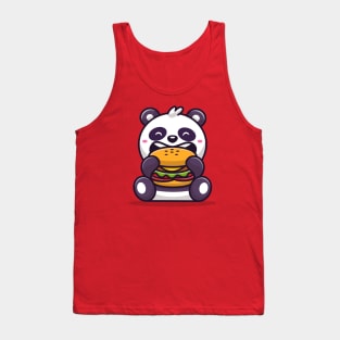 Cute Panda Eating Burger Cartoon Tank Top